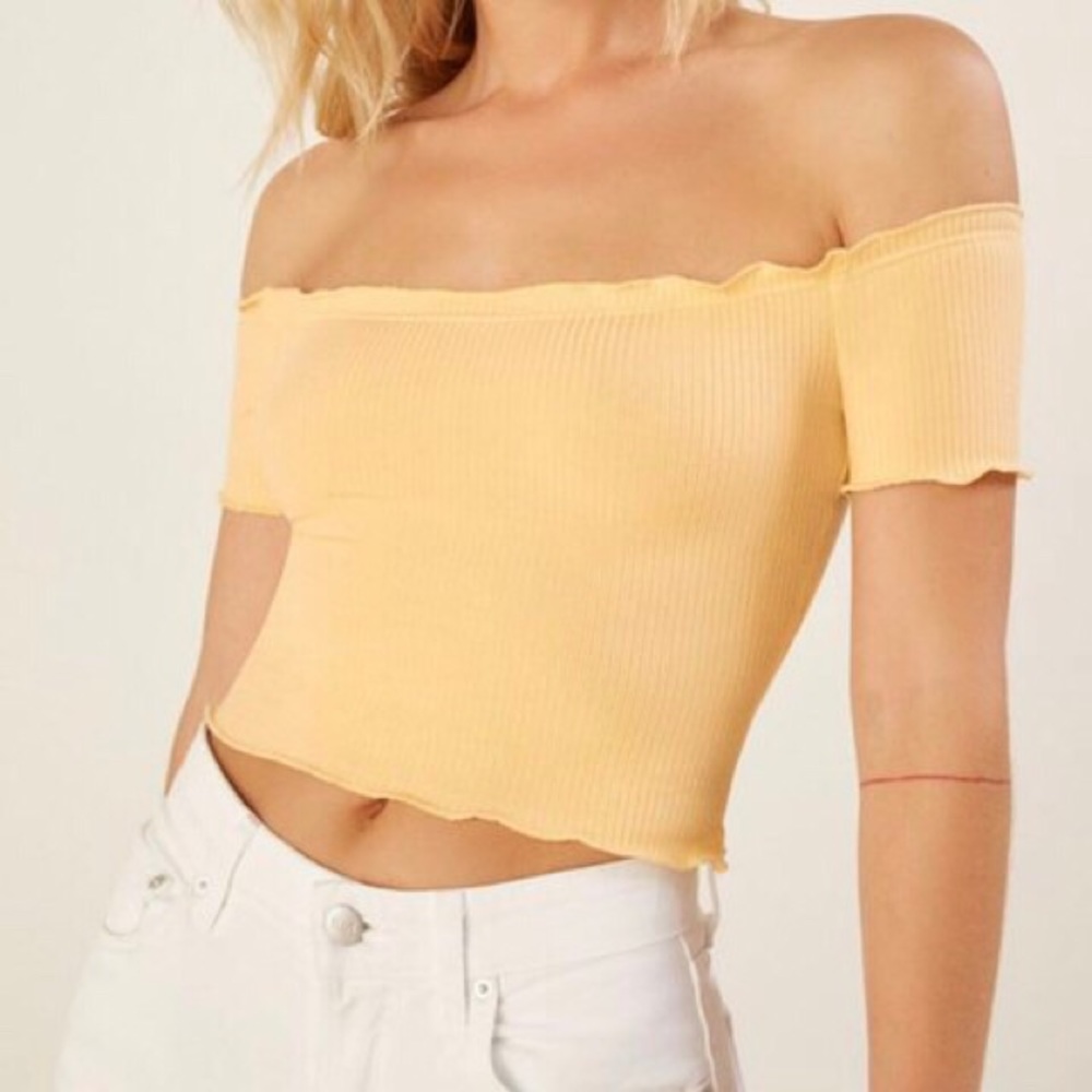 Reformation Willet Off Shoulder Top in Lemon